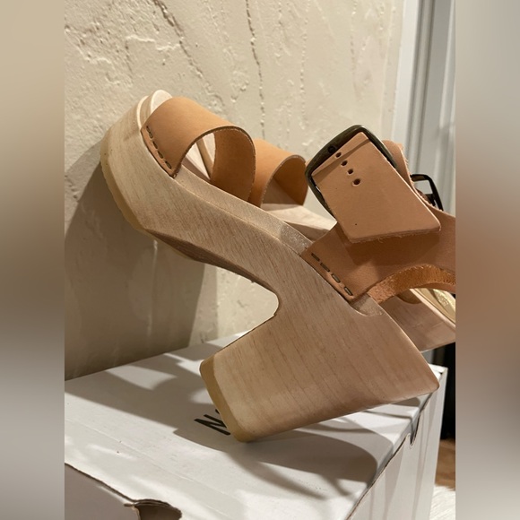 No.6 Two Strap Leather Wood Tan Platform Clog - Picture 7 of 14